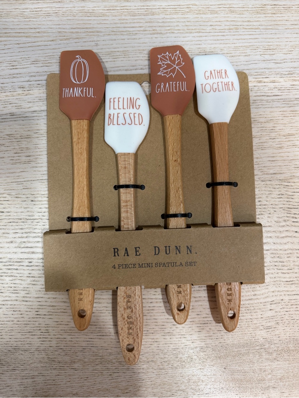 Rae Dunn Fall Phrase Mini Spatula Set - Brown & White